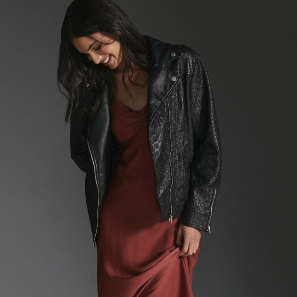 By Anthropologie Faux Leather Eyelet Jacket NWT